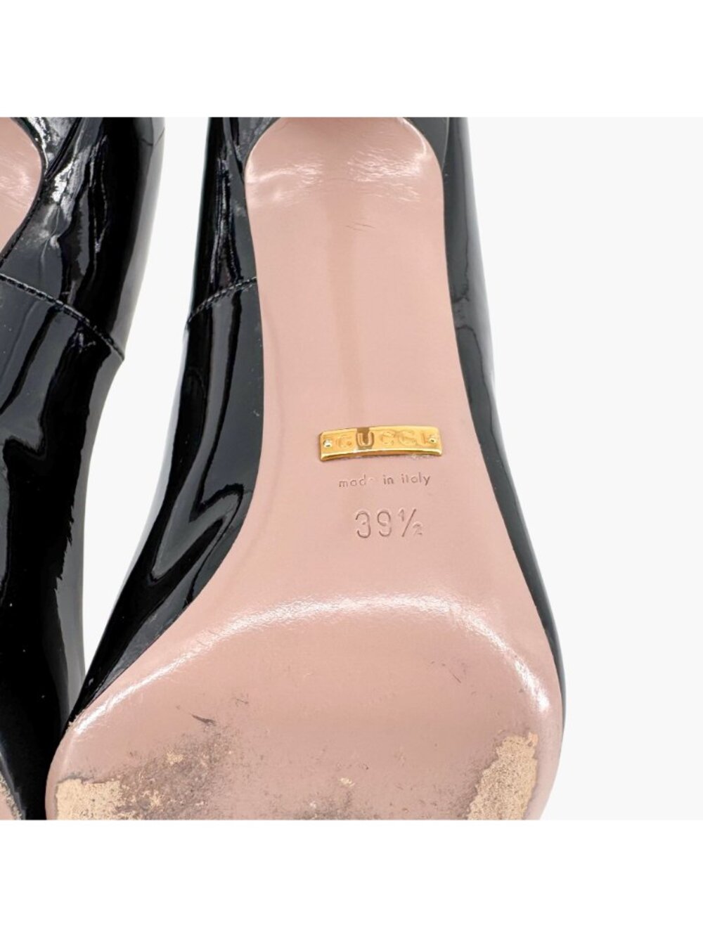 Gucci Square Toe Horsebit Pumps Size 39.5 US 9.5 Black Patent Leather High Heels - Picture 15 of 15